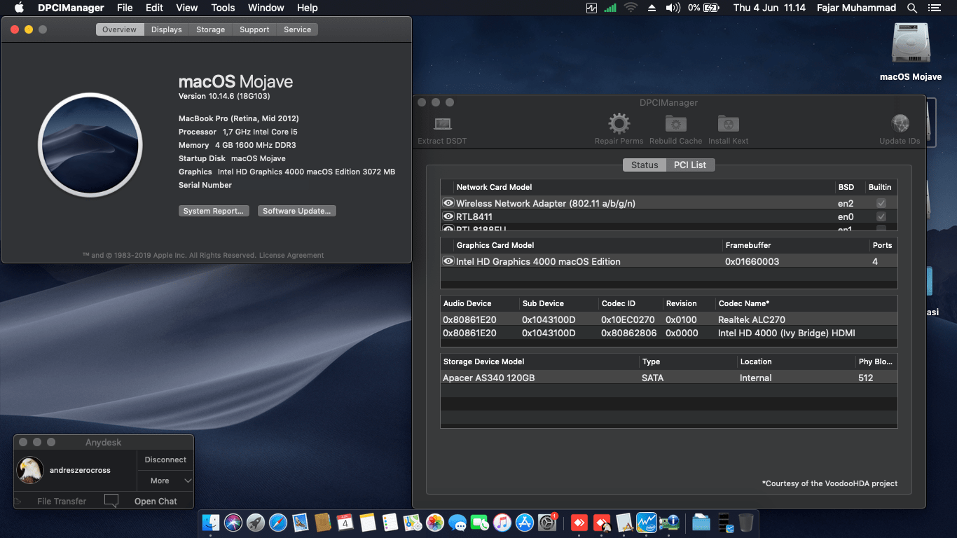 Success Hackintosh macOS Mojave 10.14.6 Build 18G103 at Asus A46CM-WX094D